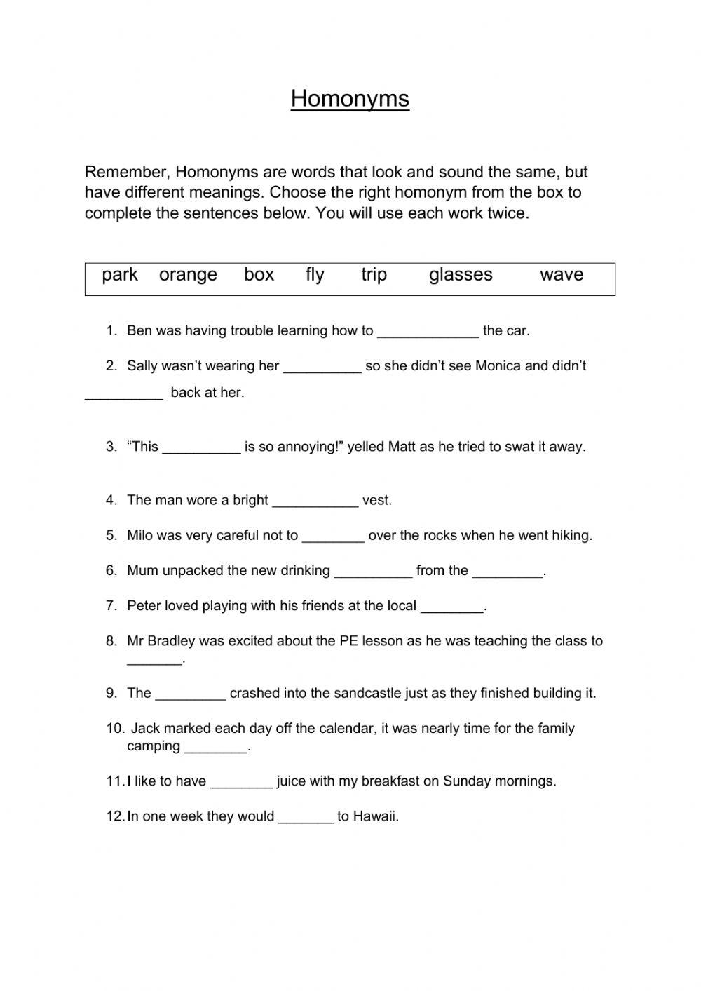 Homonyms 5698445 | KelliC | Live Worksheets