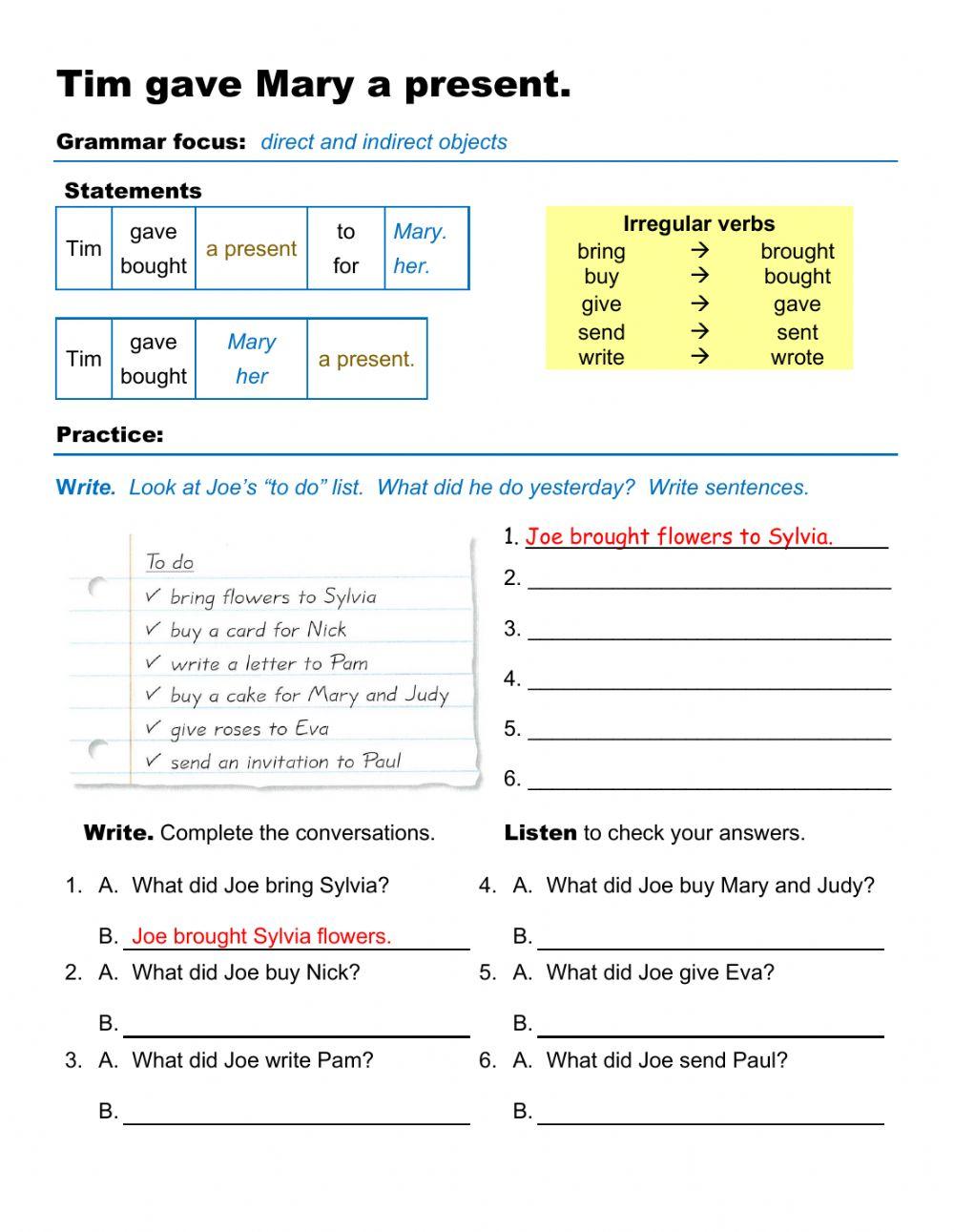 Tim gave Mary a present - Grammar Focus