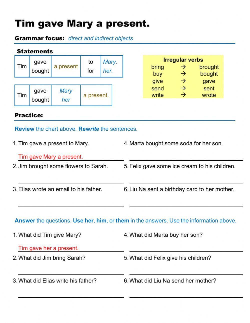 Tim gave Mary a present - Grammar Focus -2