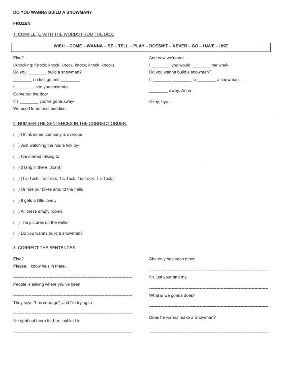 Do you wanna build a snowman? song simple present