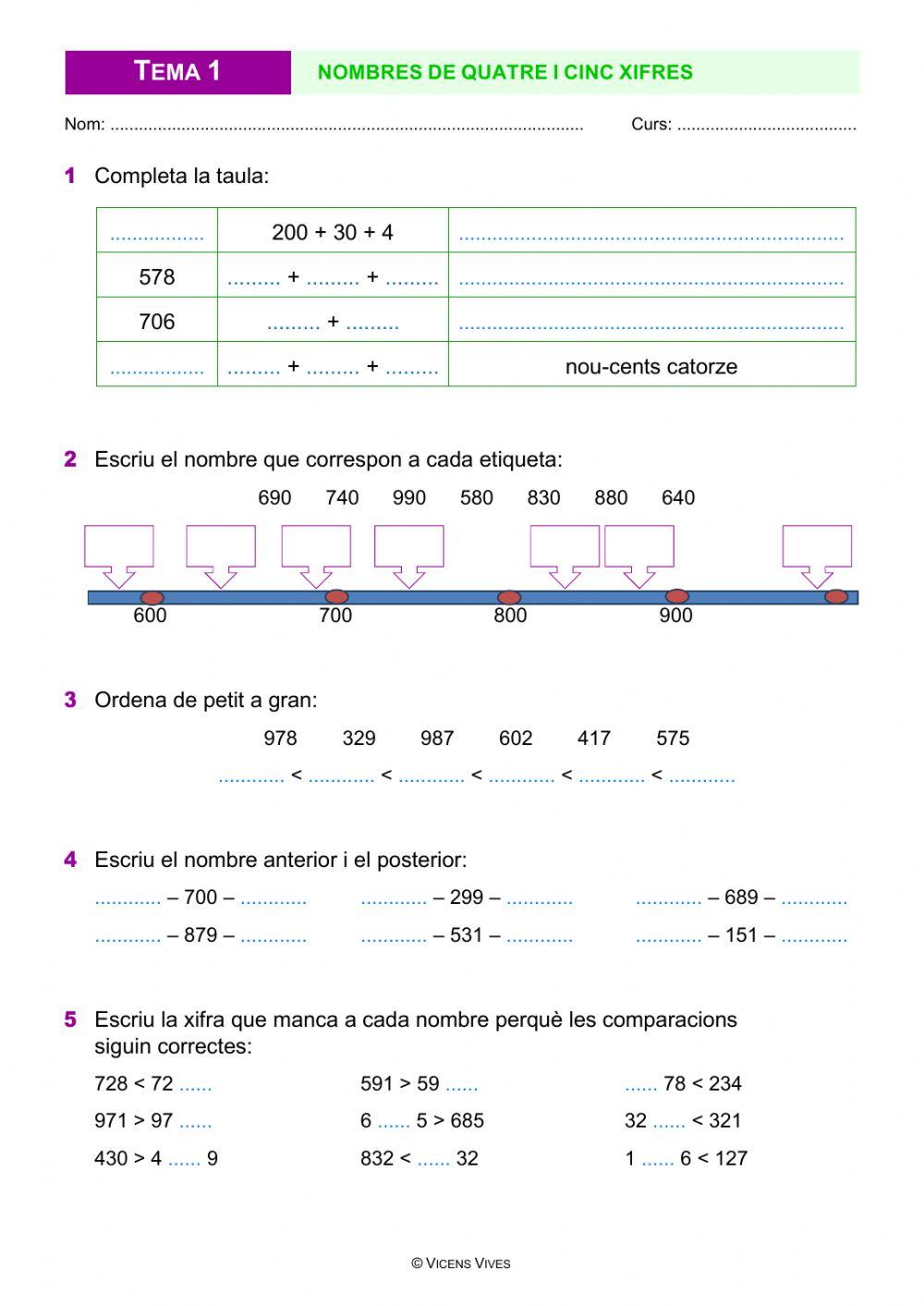 NOMBRES DE QUATRE I CINC XIFRES-activitats de repàs
