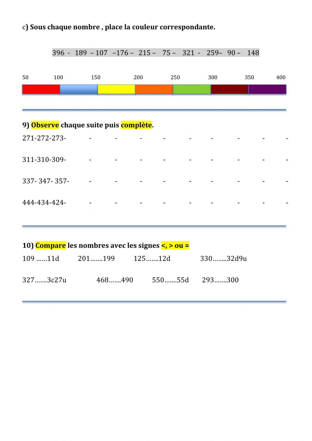 EVALUATION CE1 NUMERATION 3° TRIM