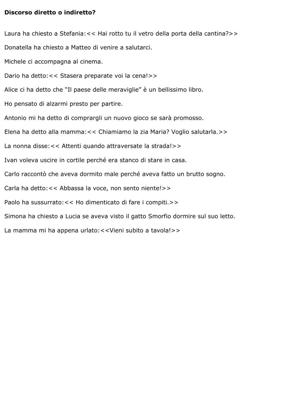 Discorso diretto o indiretto