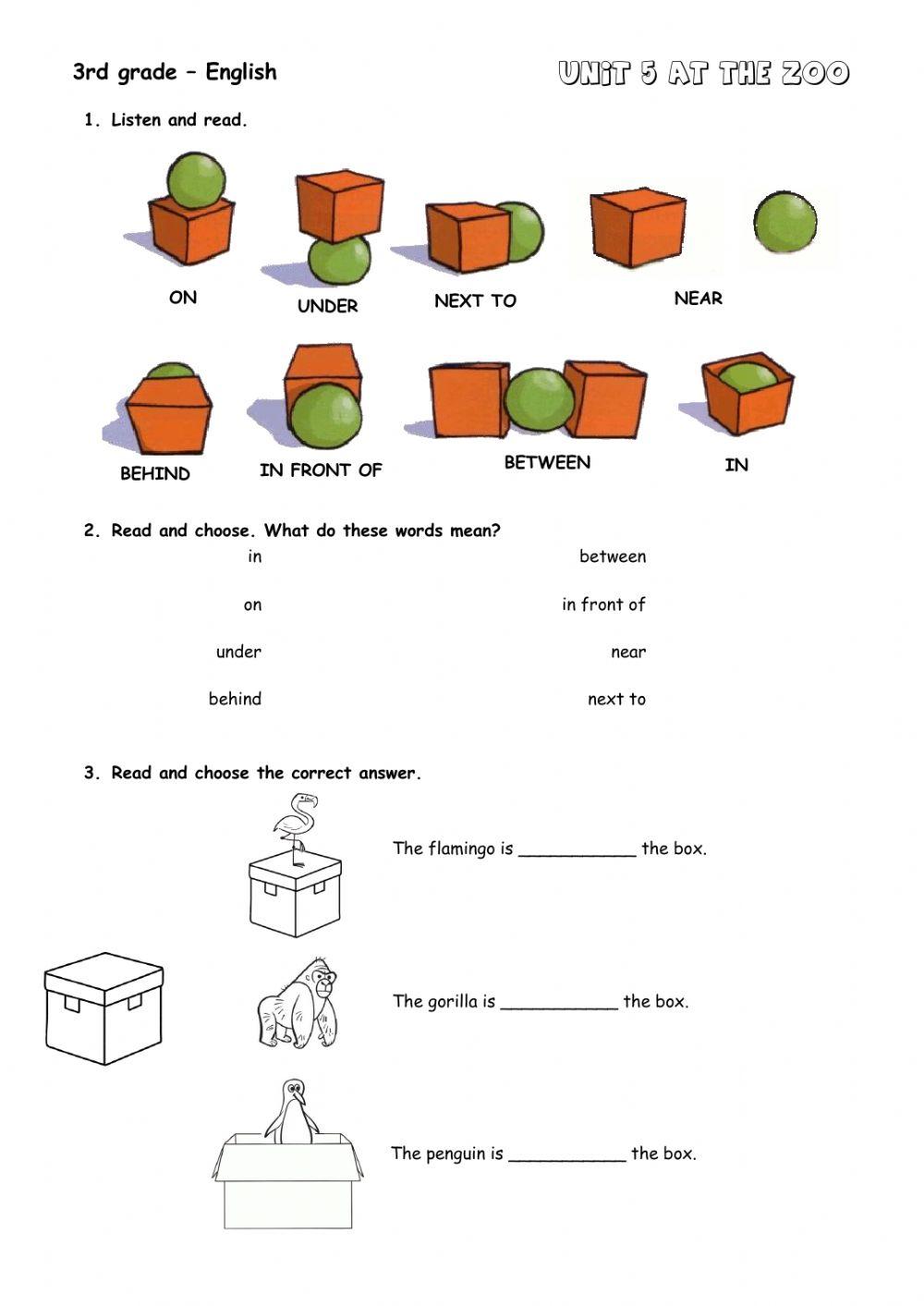 On, Under, and Next To- Prepositions in English Free Activities online for  kids in 5th grade by English with Gabi
