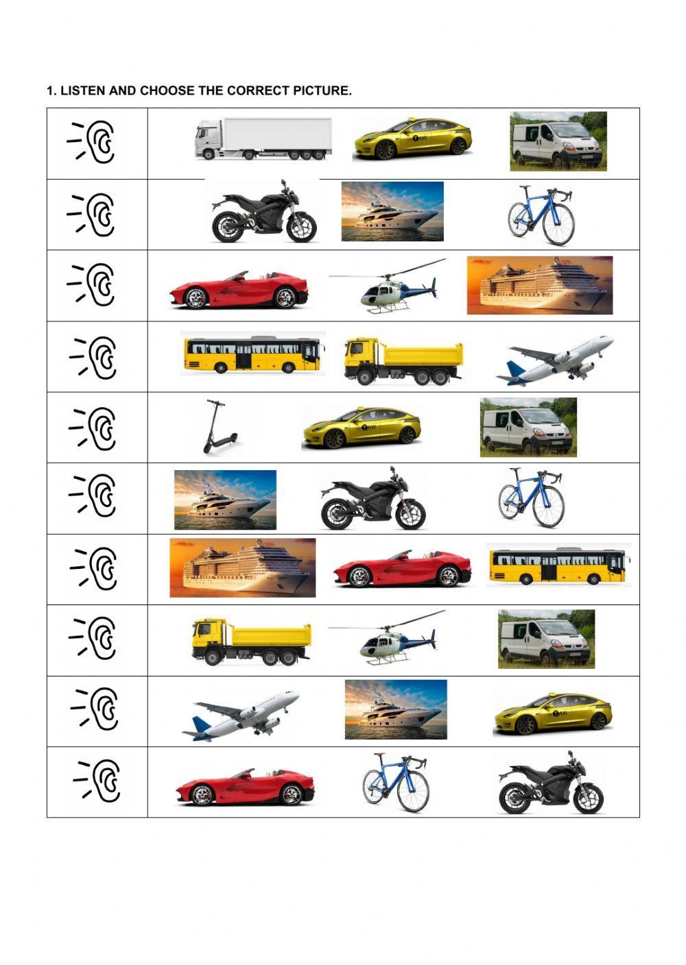 Means of transport-Listening and reading