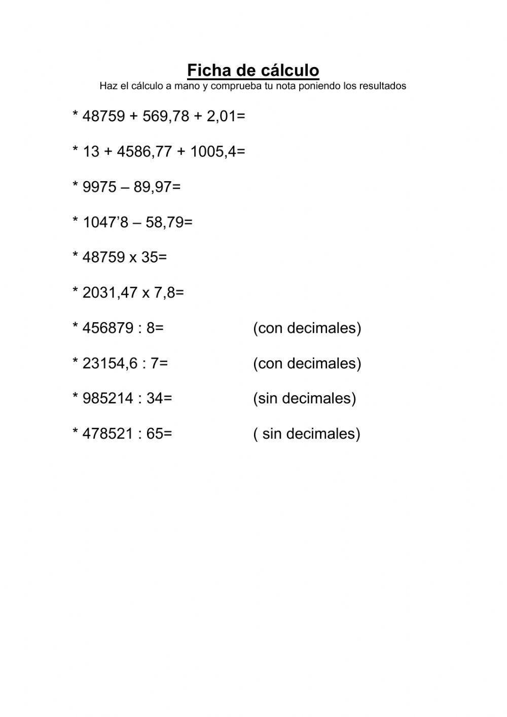 Cálculo 5º primaria