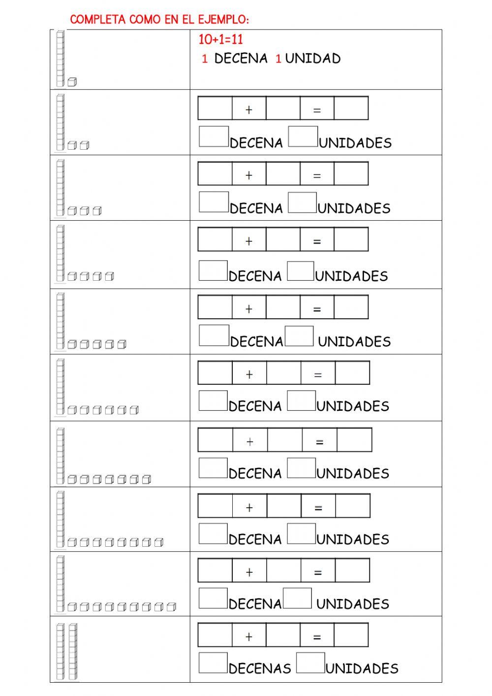 Descomposición números hasta el 20