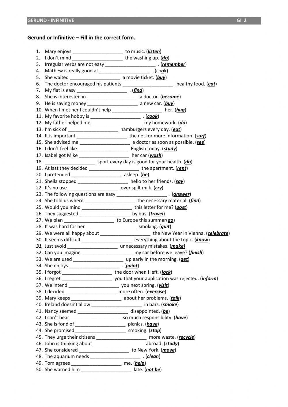 Gerunds and Infinitives