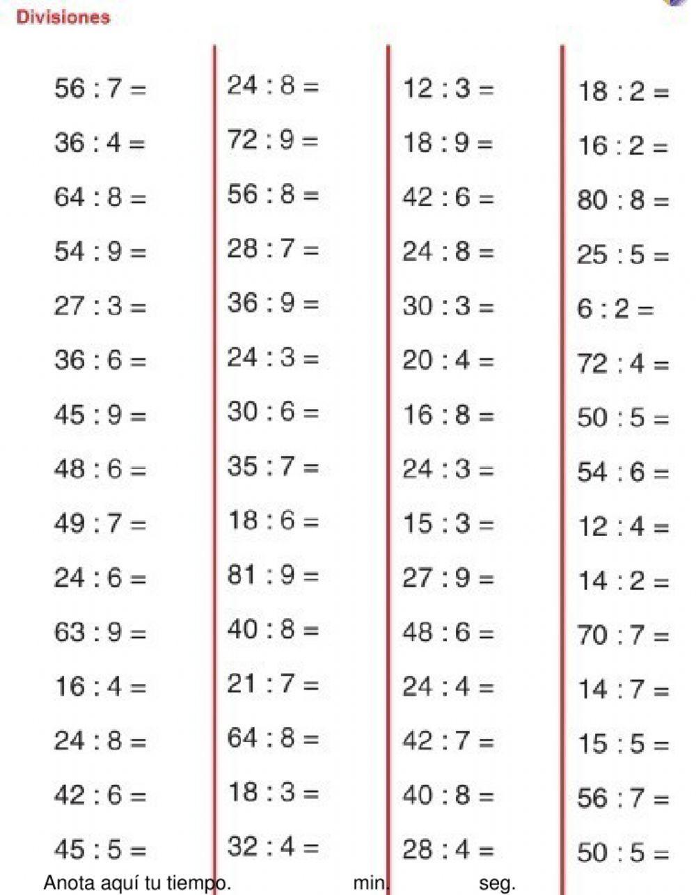 Cálculo mental divisiones
