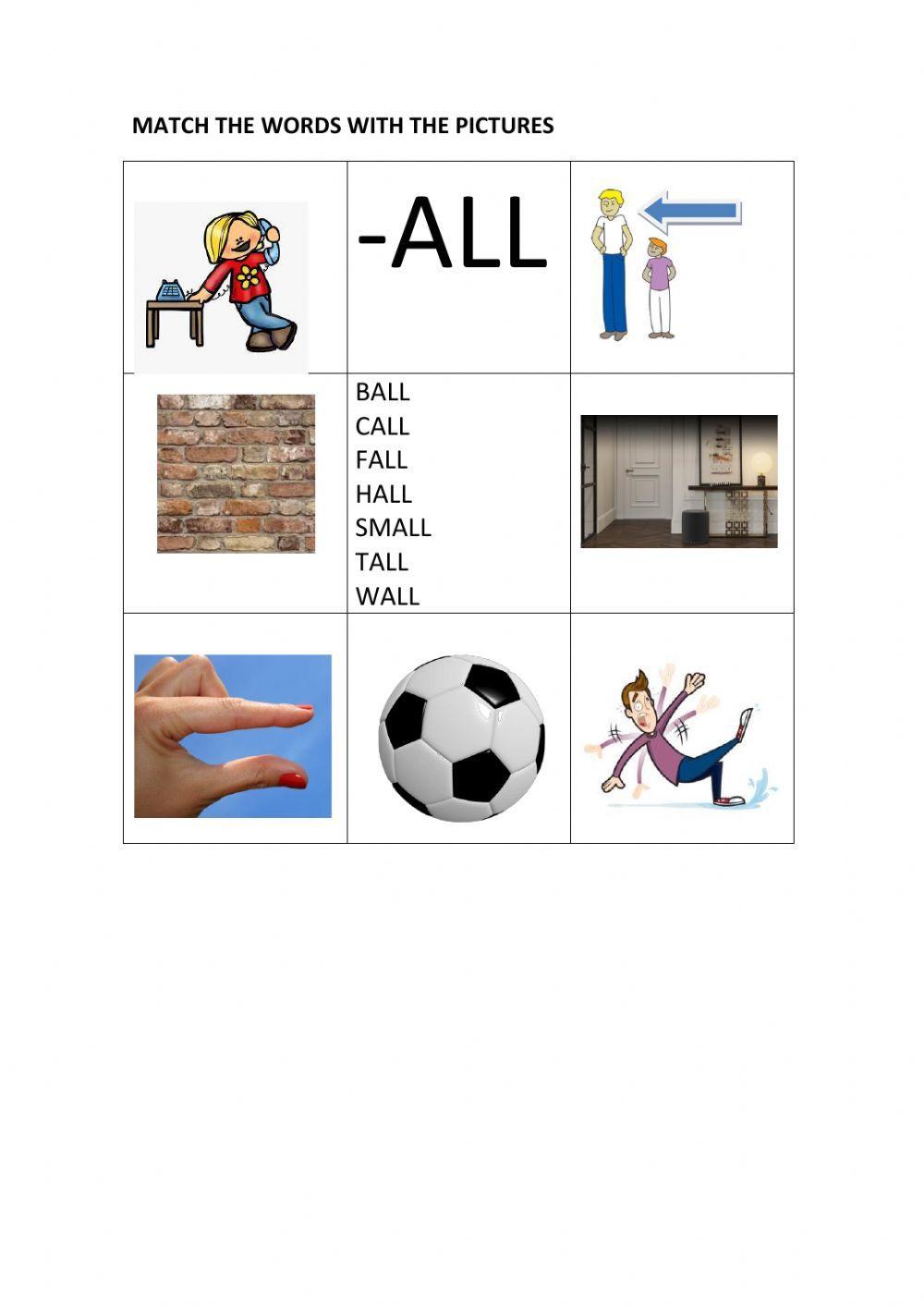 -all worksheet matching words with pictures colour version