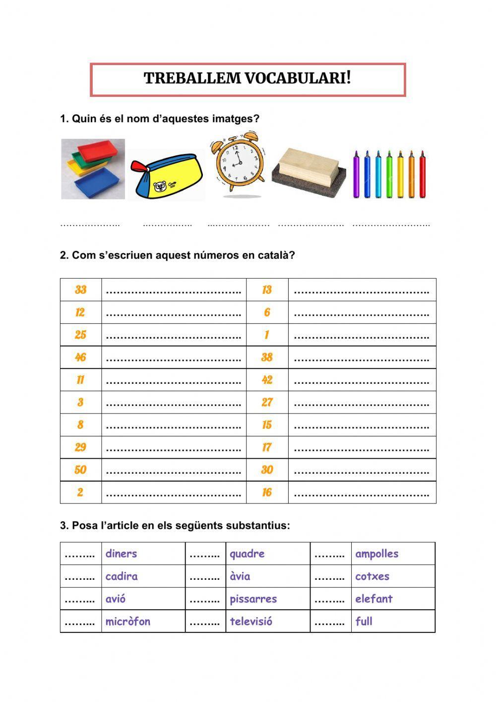 Vocabulari de classe i nombres!