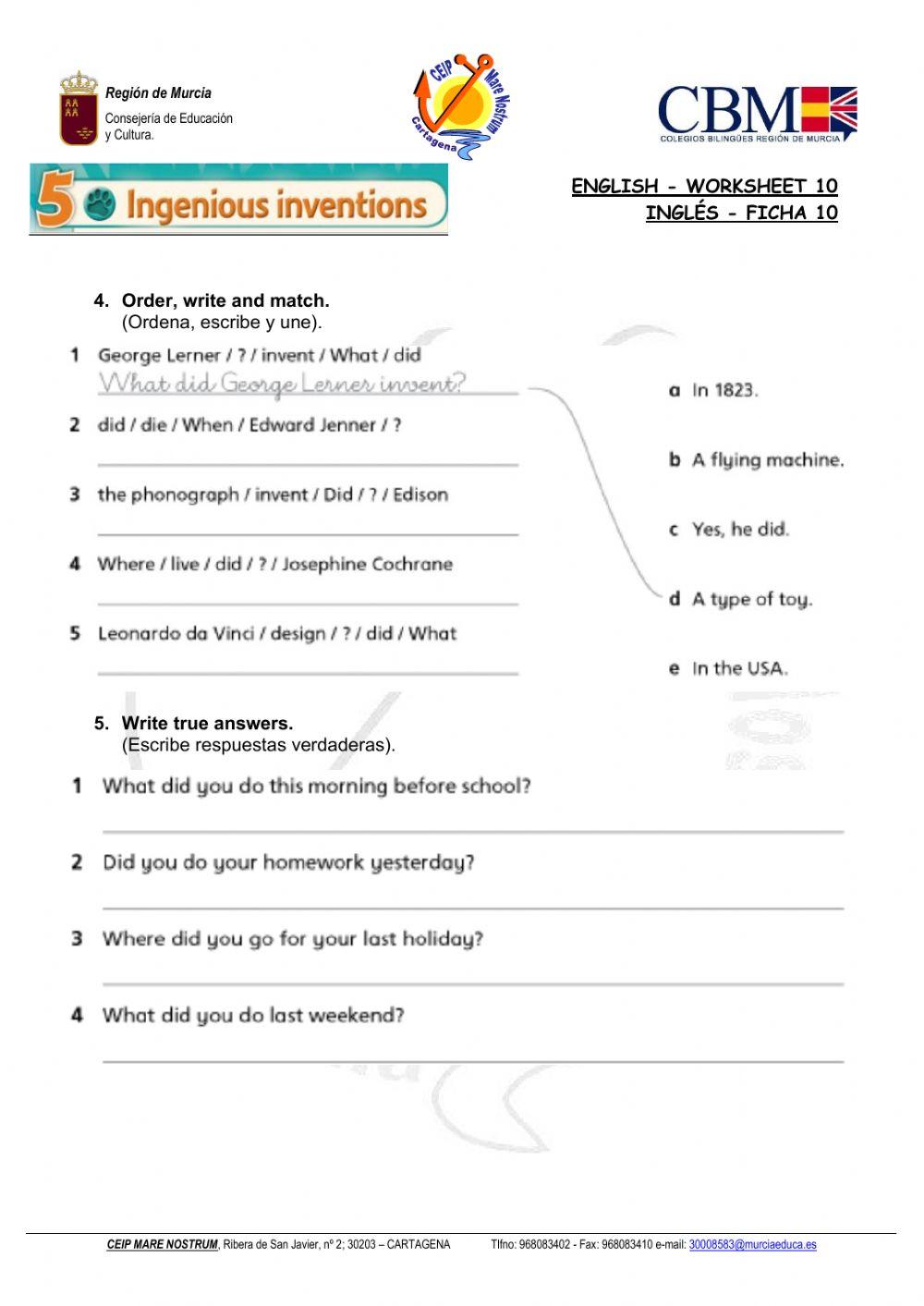 INGLÉS - FICHA 10 (GRAMMAR CHECK)