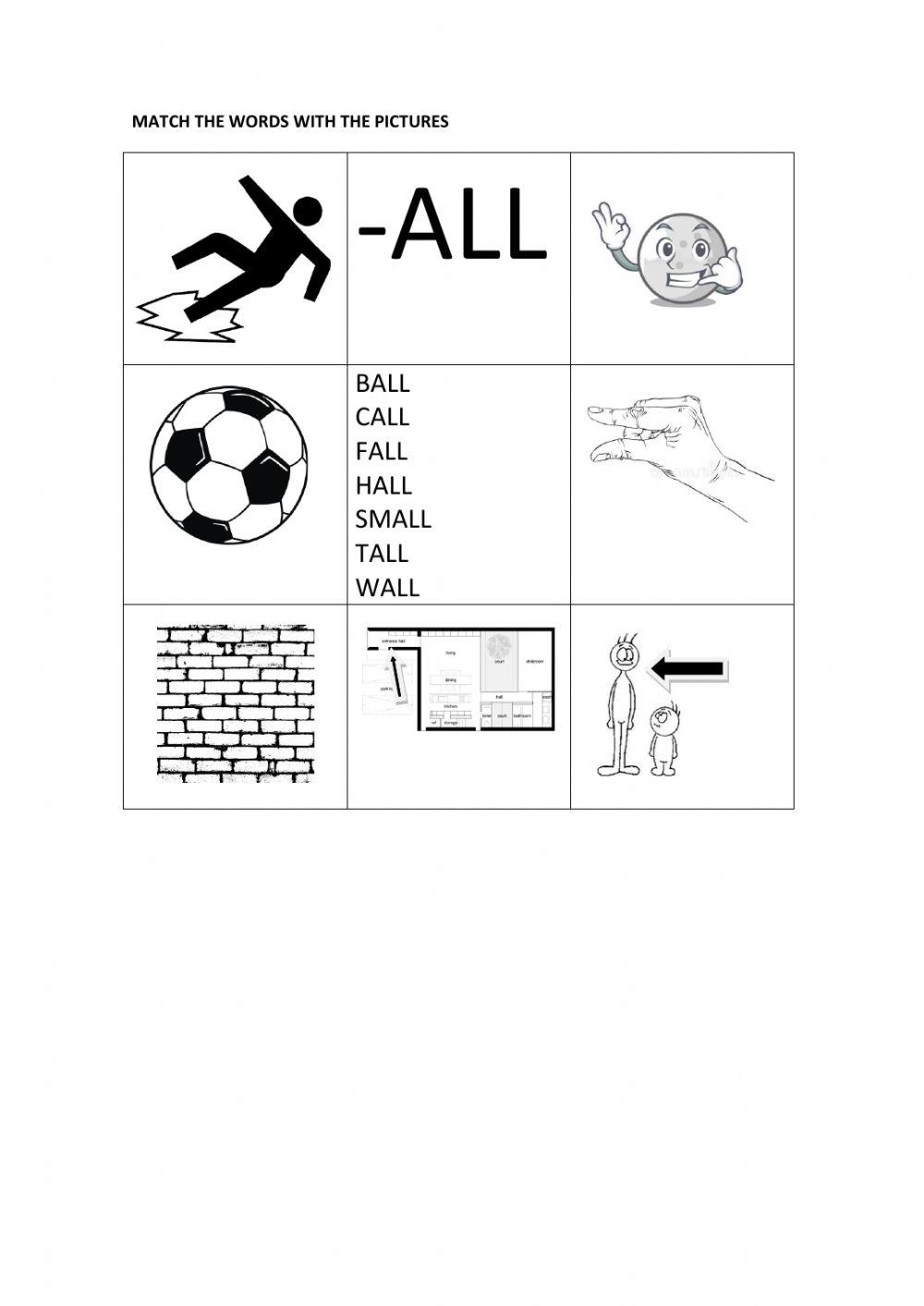 -all worksheet matching words with pictures black and white version