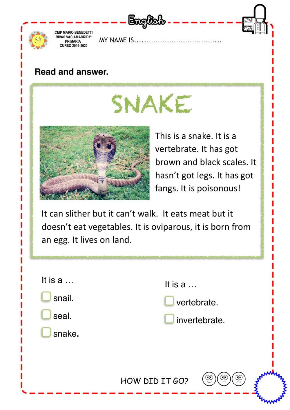 READING COMPREhENSION - Snake