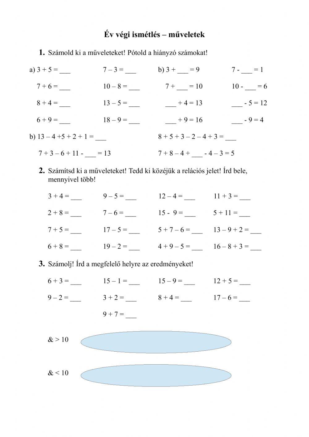Műveletek 1.osztály