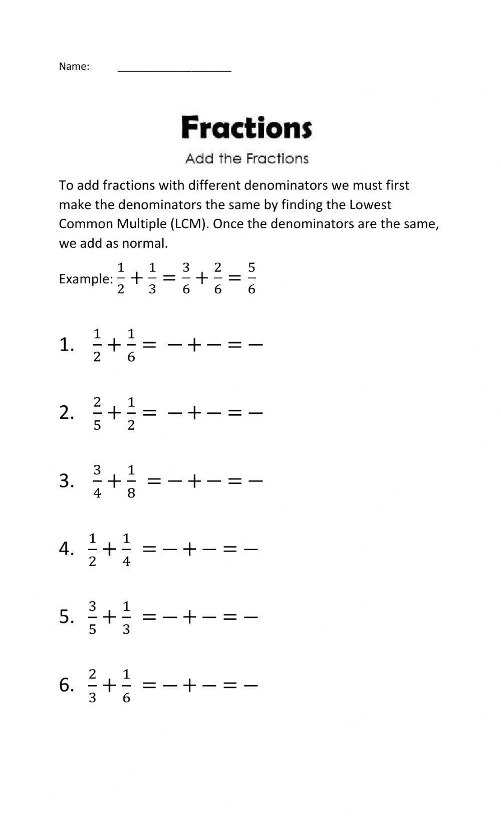 Adding and Subtracting Fractions with Unlike Denominators