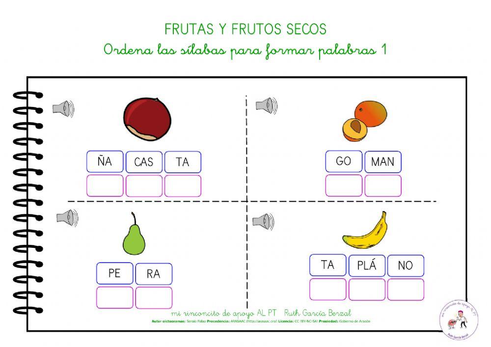 Las frutas: ordena las sílabas 1