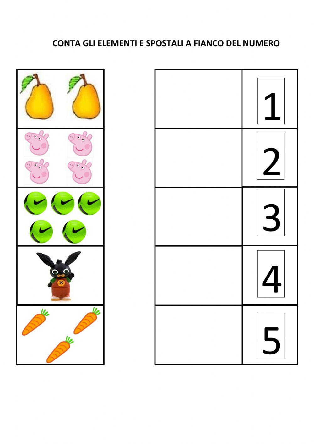 Associazione quantità numero entro il 5 Associazione quantità numero entro il 5