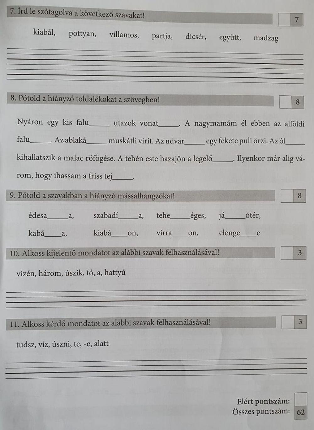 Tanév végi felmérés