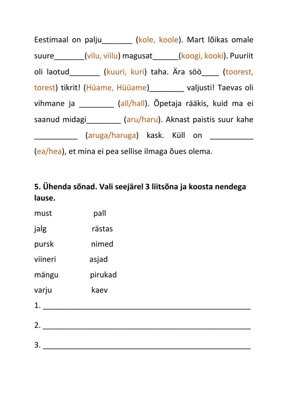 Eesti keel (kontrolltöö) Eesti keel (kontrolltöö)