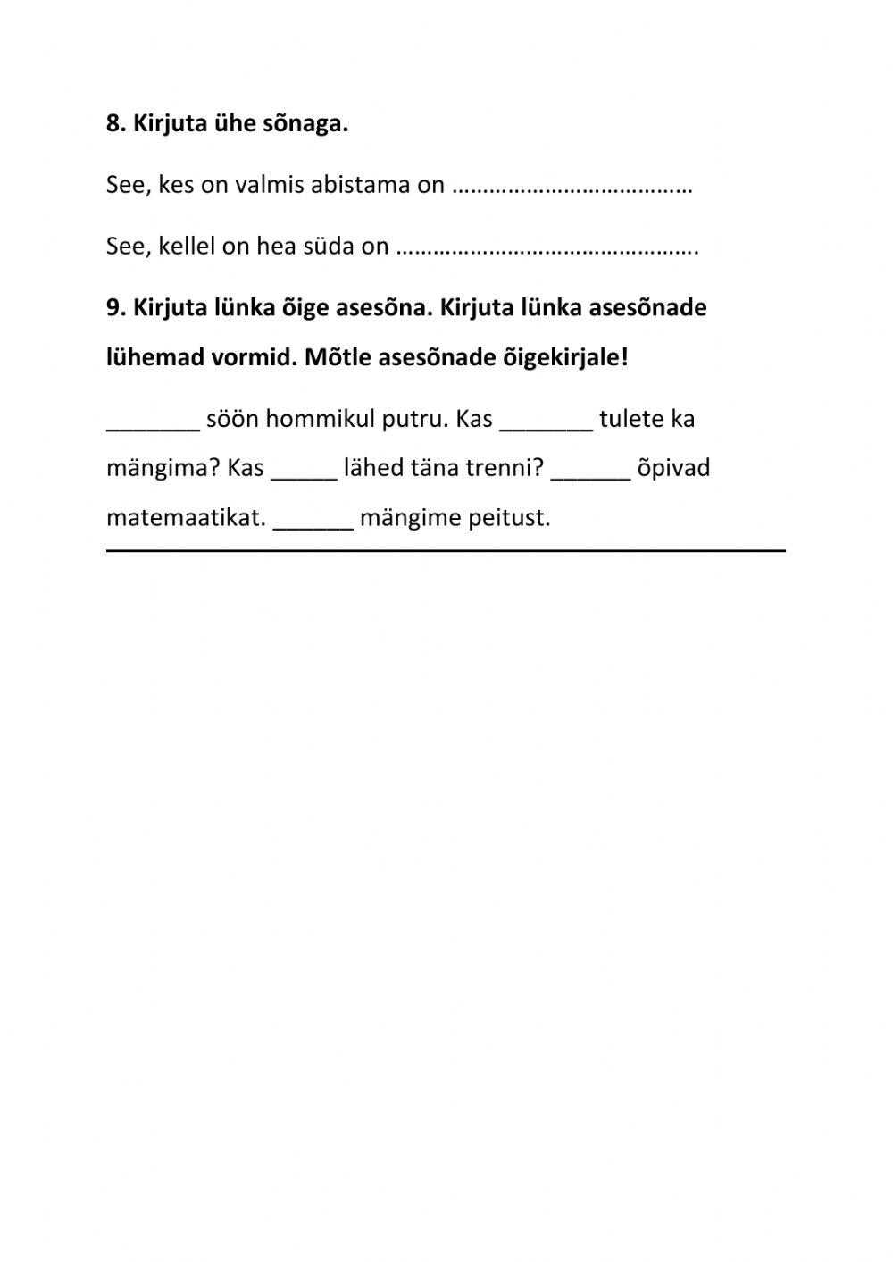 Eesti keel (kontrolltöö) Eesti keel (kontrolltöö)