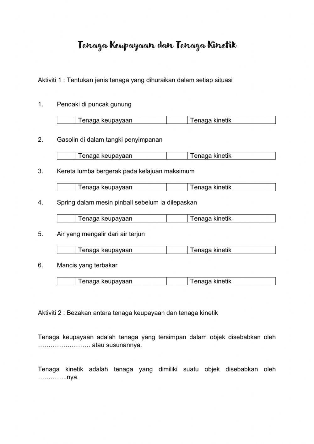 Tenaga Keupayaan dan Tenaga Kinetik