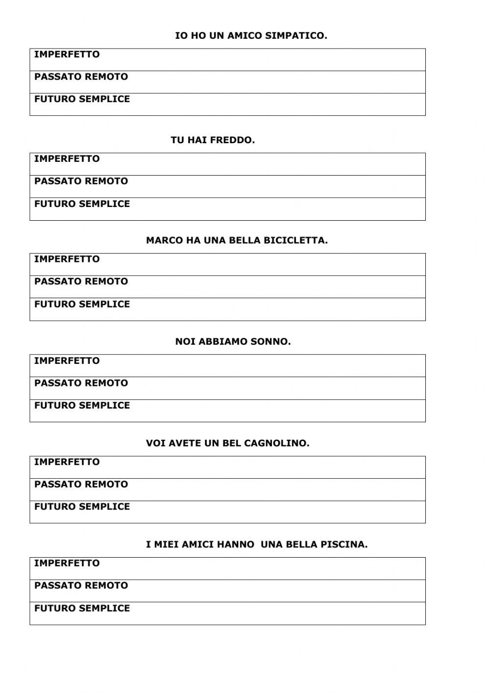 I tempi semplici di ESSERE e AVERE