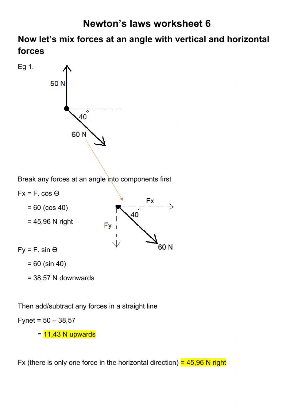 Newton worksheet 6