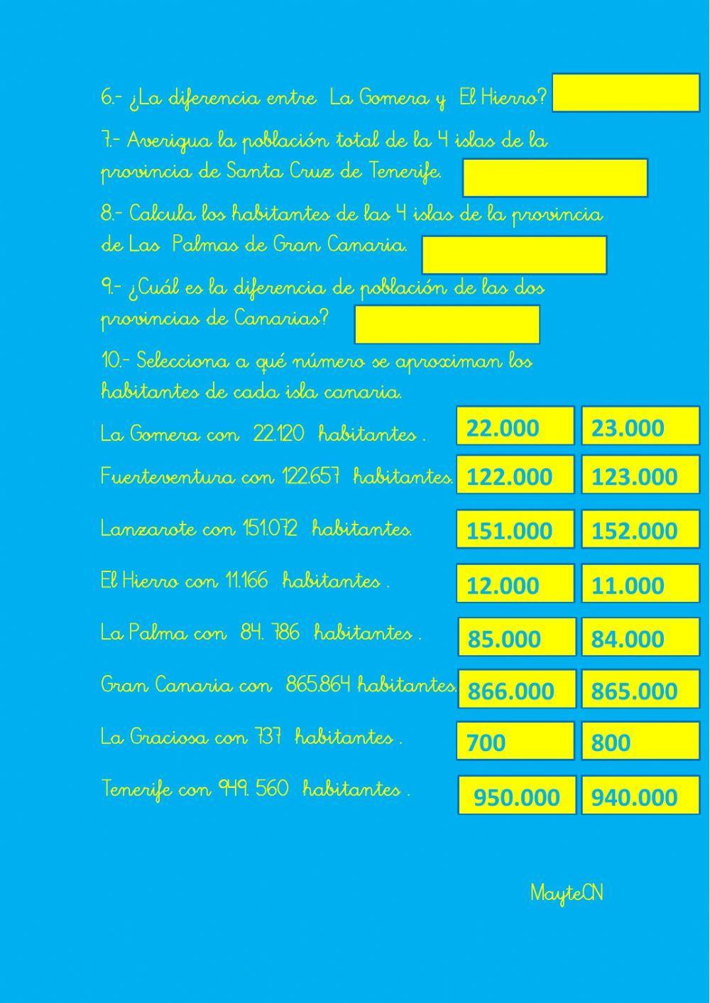 Problemas matemáticos: Población de Canarias