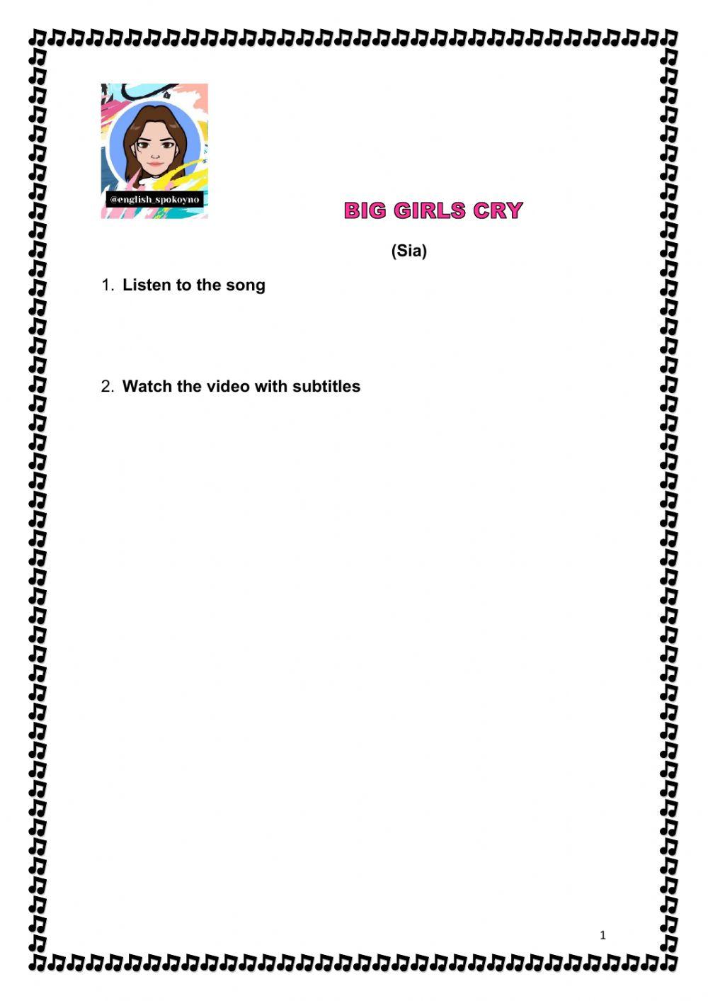 SIA BIG GIRLS CRY 2 Online Exercise For | Live Worksheets