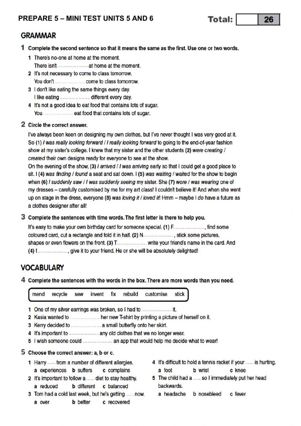 5th year test, unis 5 and 6