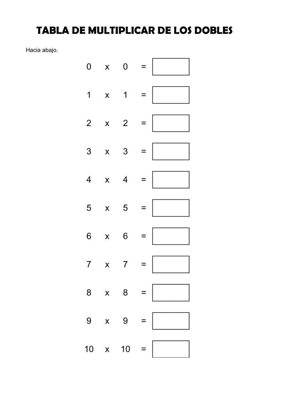 Tabla de los dobles hacia abajo