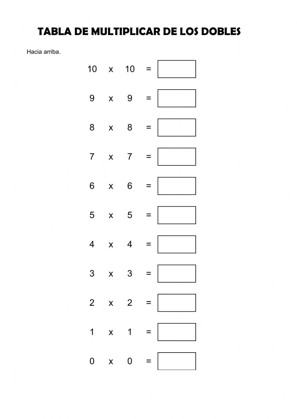 Tabla de los dobles hacia arriba