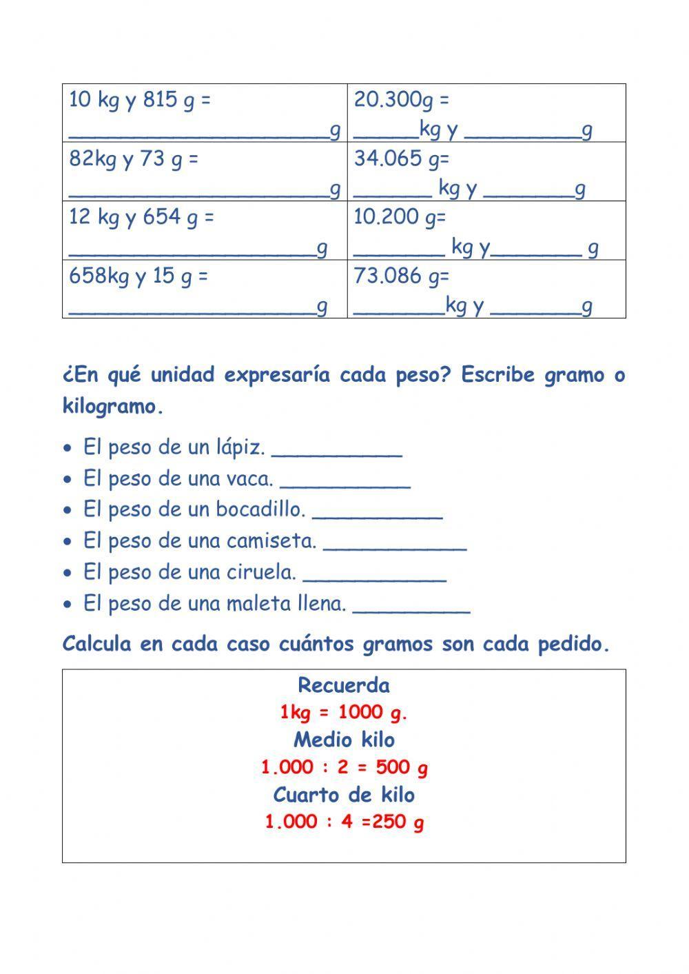 Kilogramos y gramos