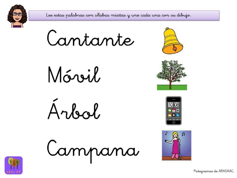 Lectura de palabras con sílabas mixtas