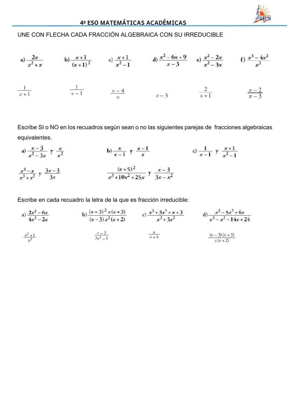 Fracciones algebraicas