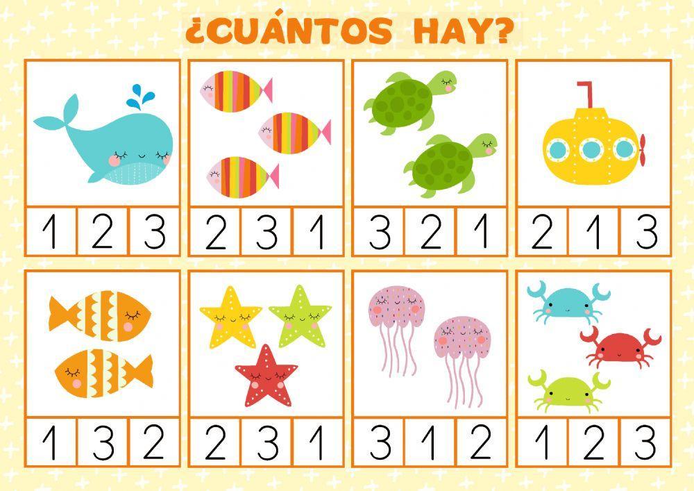 ¿Cuántos hay? Motivos marinos, del 1 al 3