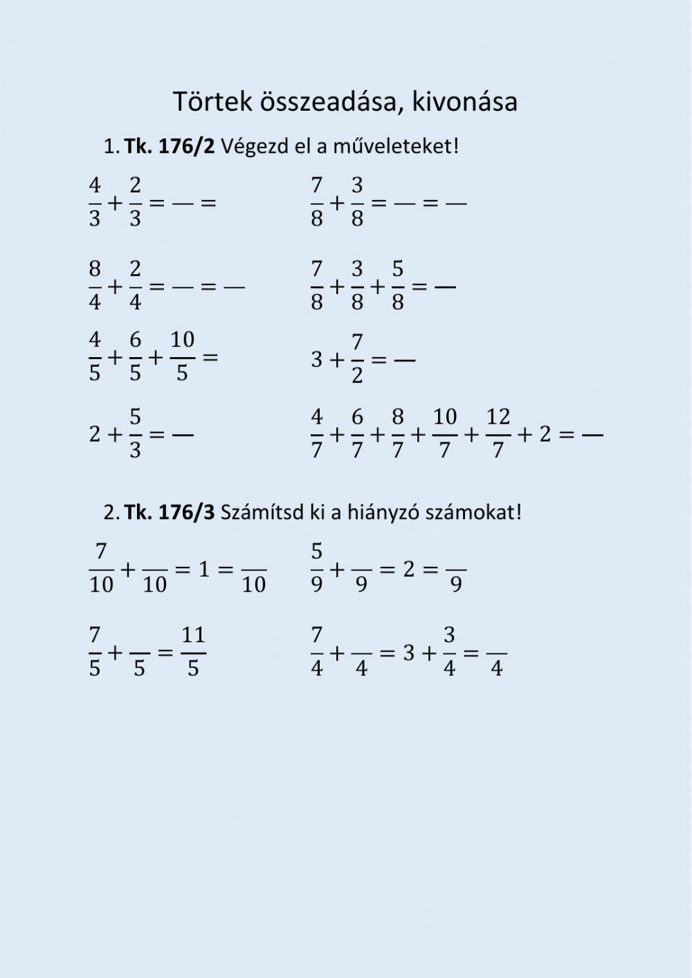 Törtek összeadása