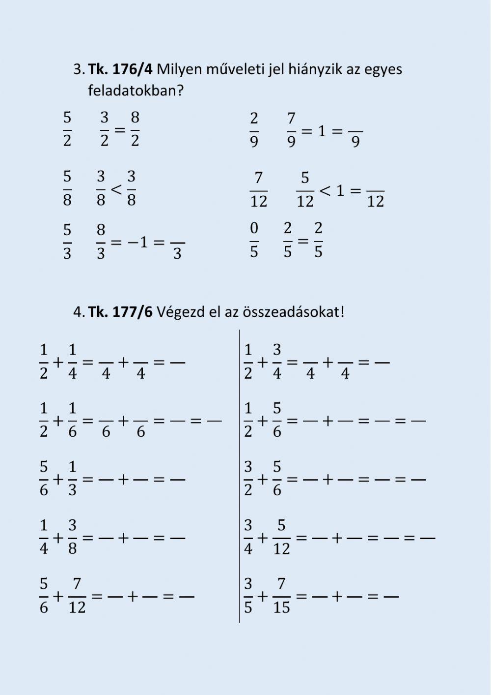Törtek összeadása
