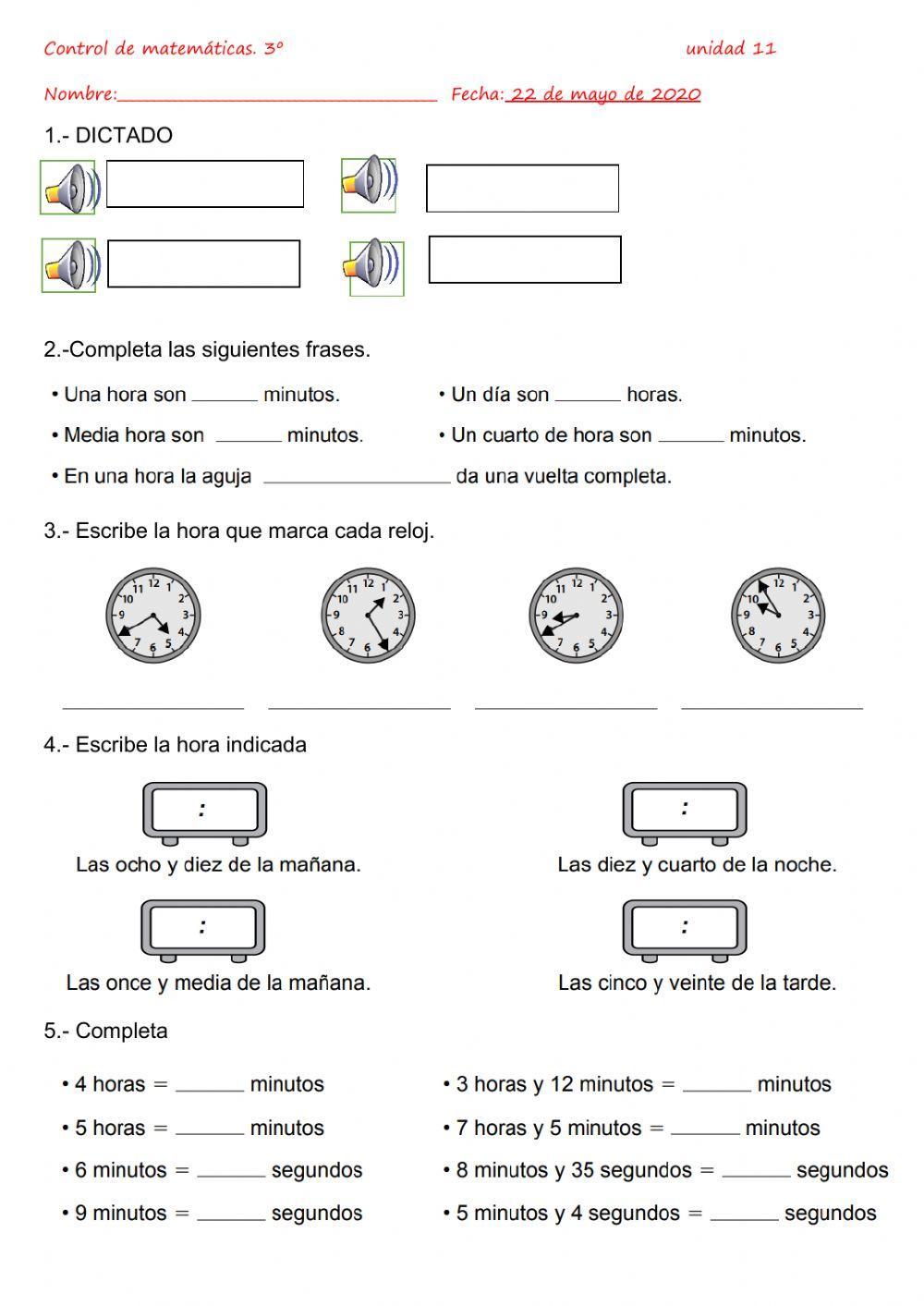 Control de matemáticas.Unidad 11