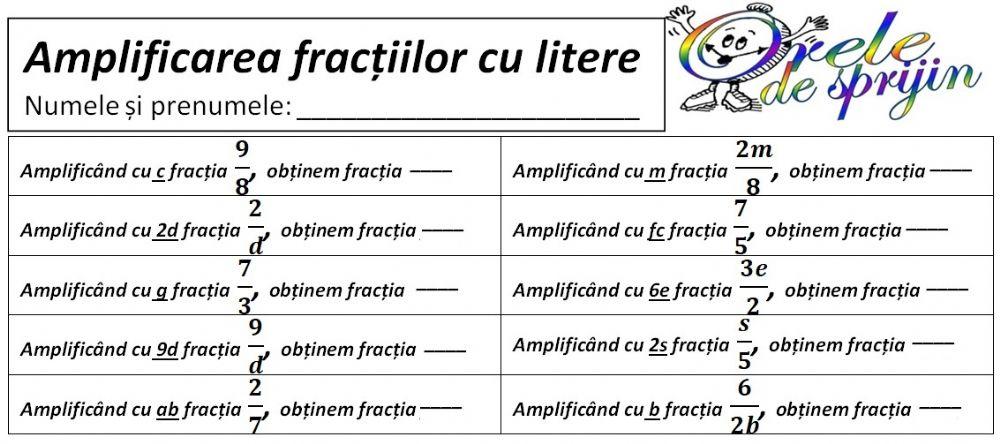 Amplificarea numerelor raționale fracționale ordinare cu numere reprezentate prin litere