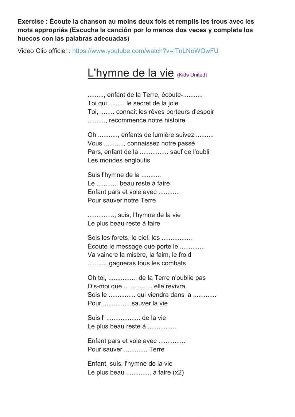 Chanson L-hymne de la Vie (Kids United)