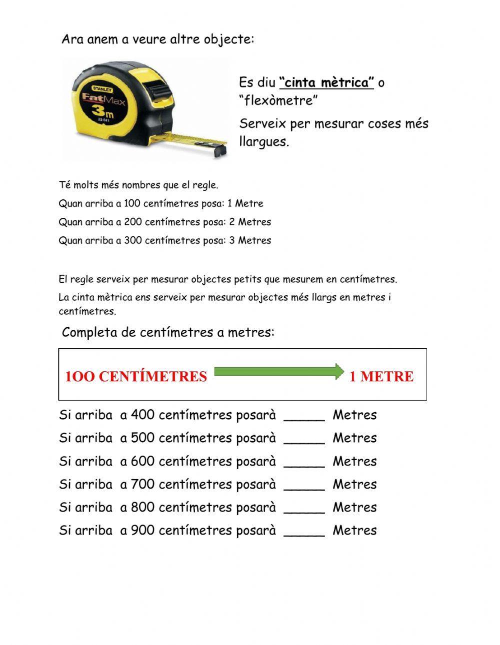 Mesurar en metres i centímetros