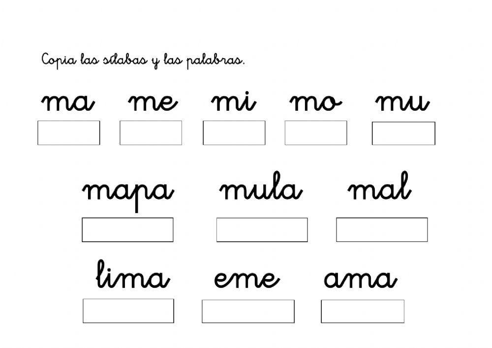 copia las sílabas y las palabras