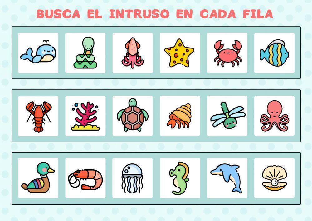 Categorías:animales marinos. Buscar intruso