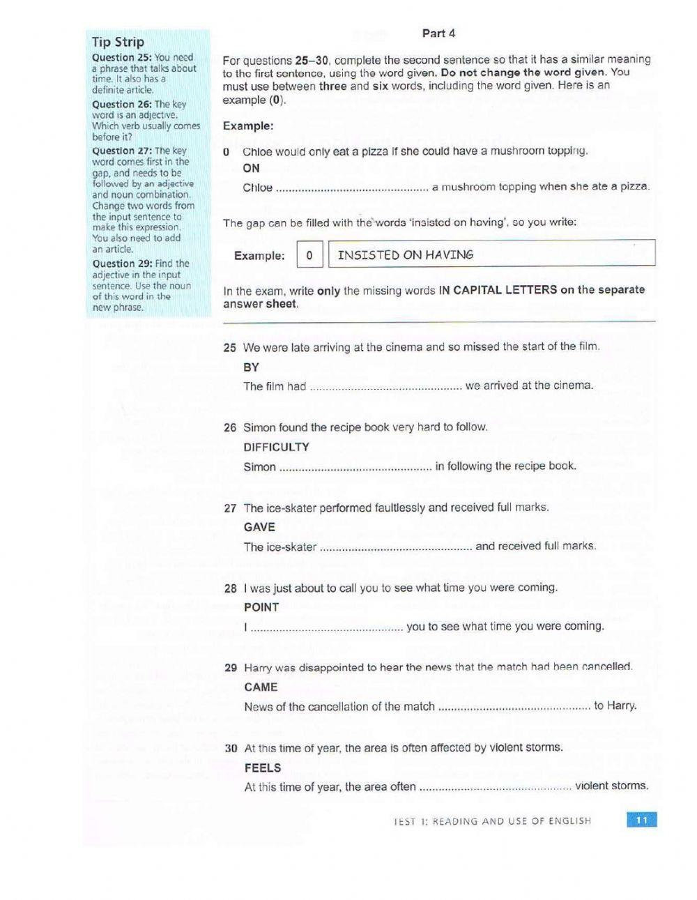 Use of English - test 1