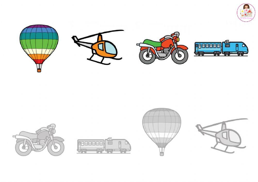 Coloca cada transporte en su sombra.