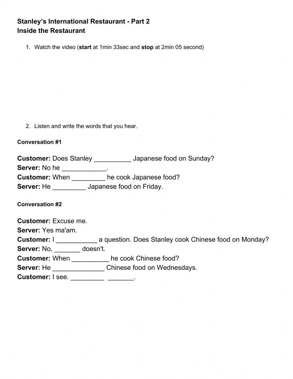 Listening Exercise - Simple Present
