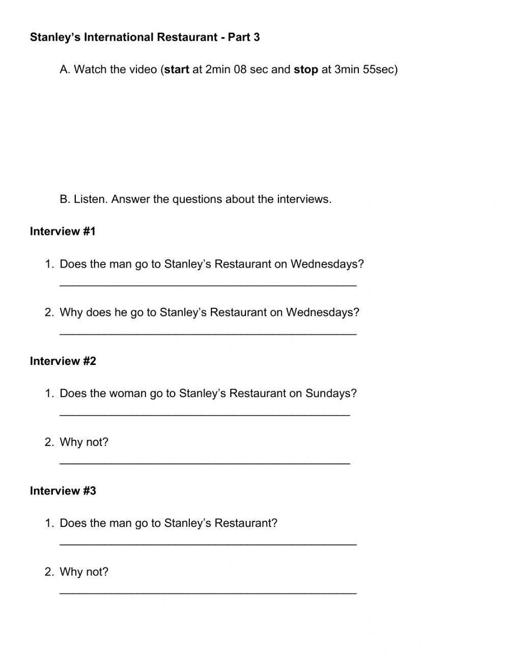 Stanley's Restaurant - Simple Present