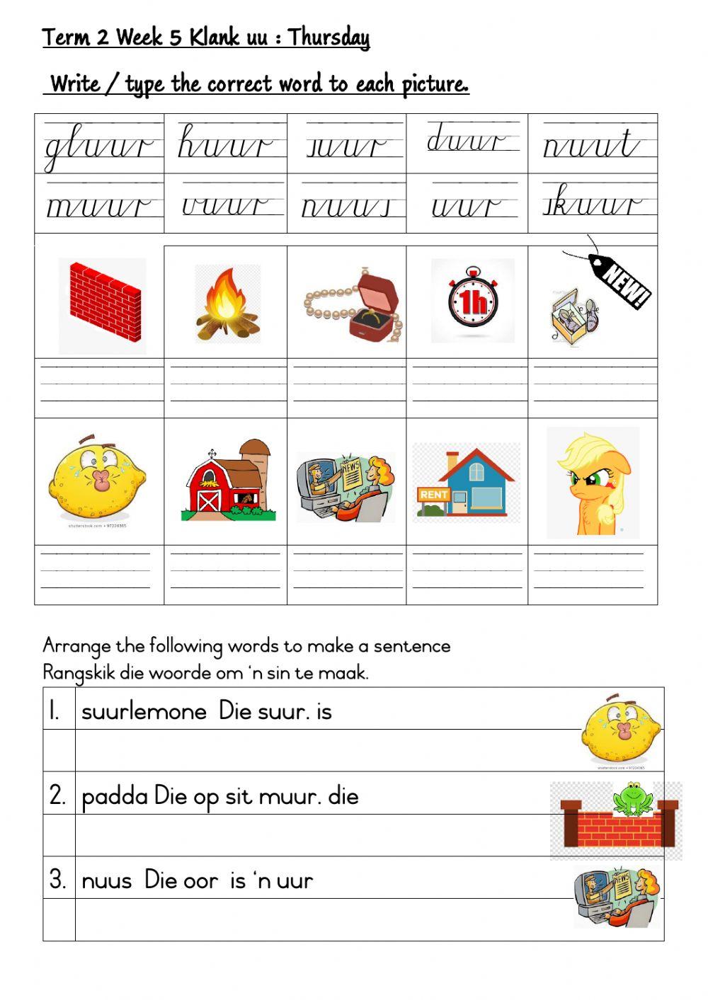 Grade 3: FAL Afrikaans:  Term 2 Week 5 UU-klank Thursday